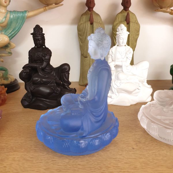 Tượng Đức Phật Thích Ca bằng Lưu Ly cao cấp 13cm (Xanh biển) - Hình ảnh 2