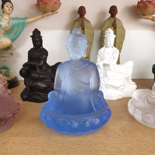 Tượng Đức Phật Thích Ca bằng Lưu Ly cao cấp 13cm (Xanh biển) - Hình ảnh 3