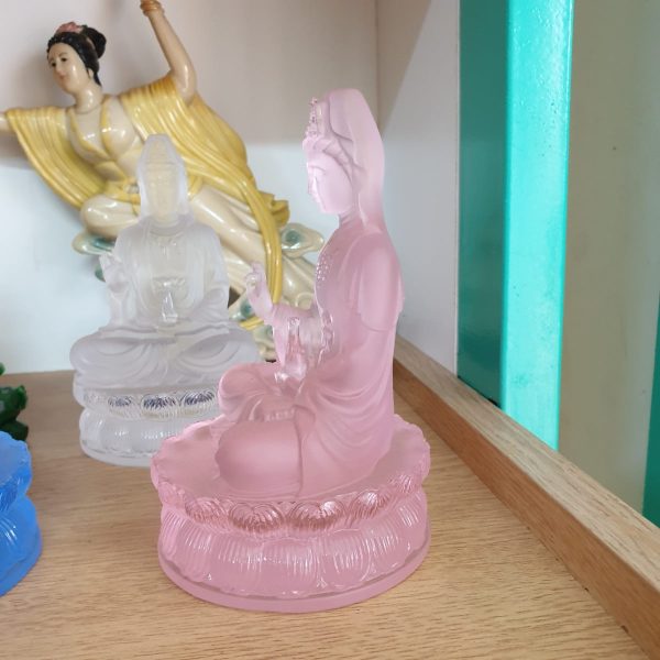 Tượng Quan Thế Âm Bồ Tát bằng Lưu Ly cao cấp 13cm (Hồng) - Hình ảnh 2